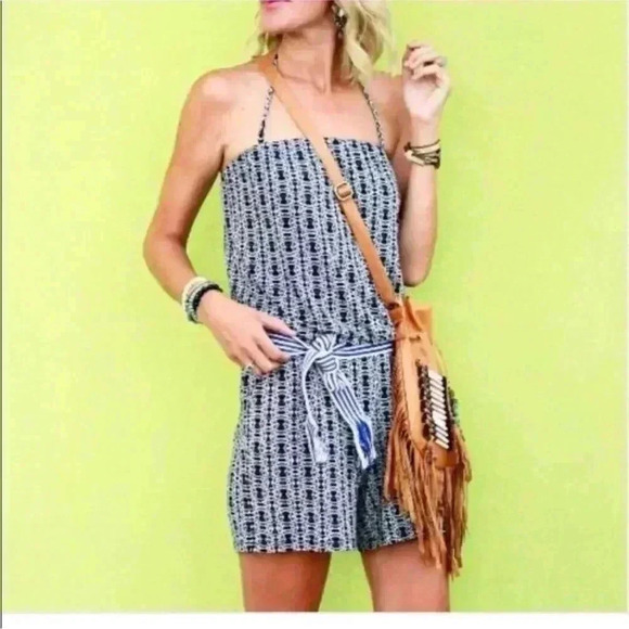 Cabi navy, white & black scroll print Romper in size small - Picture 1 of 6